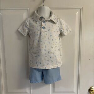 18M C&C California Kids White and Light Blue Short Sleeve Polo Short Set. EUC!